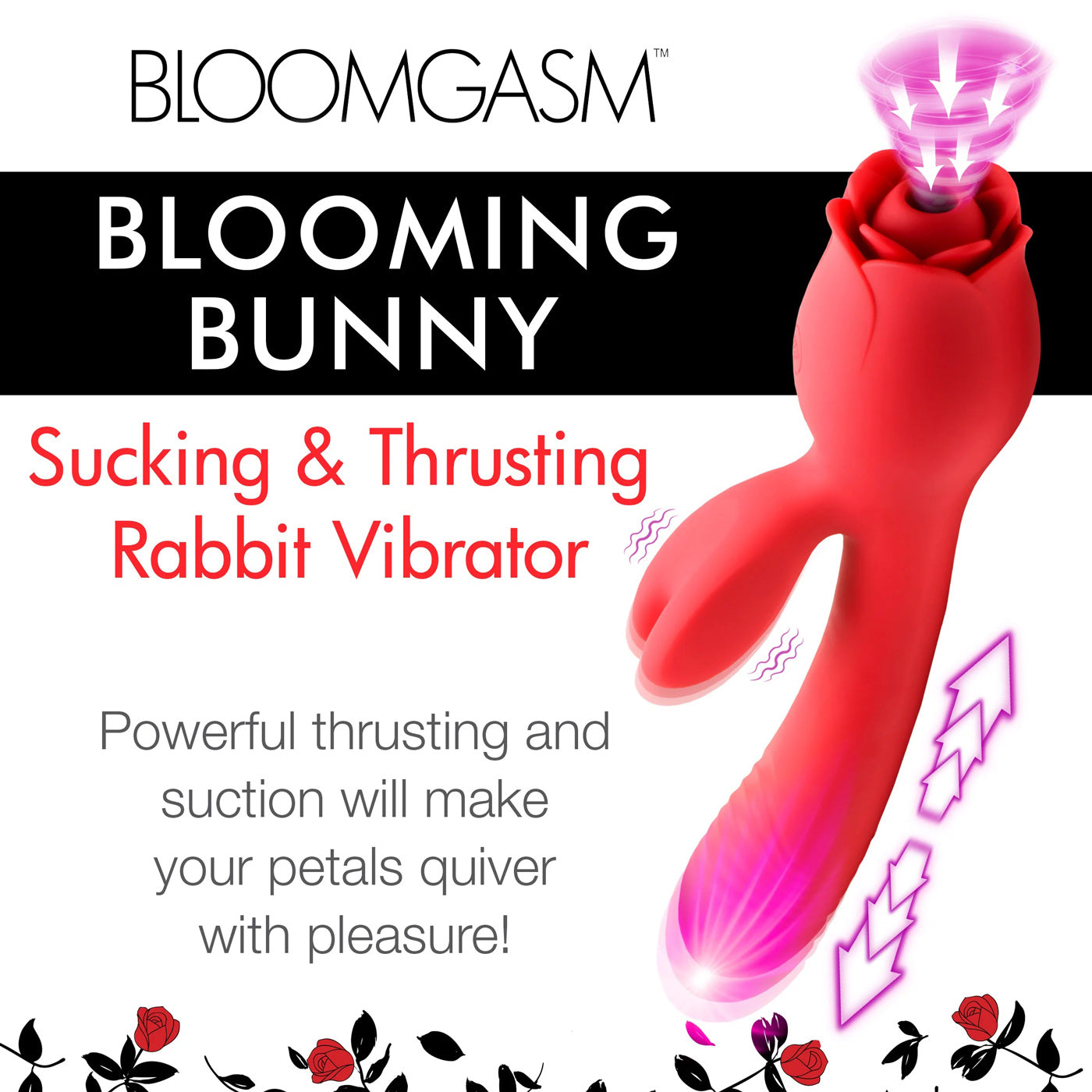 Blooming Bunny Sucking and Thrusting Silicone Rabbit Vibrator - Red - Not Very Vanilla