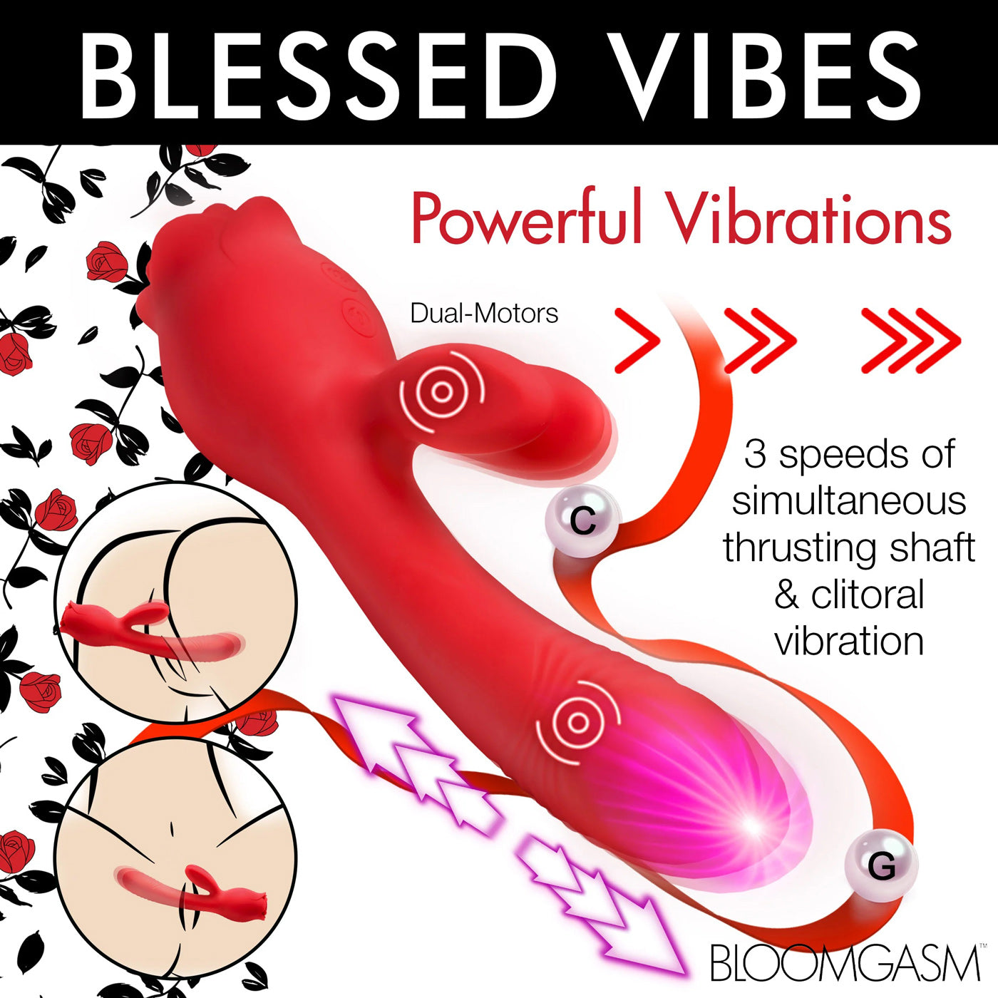 Blooming Bunny Sucking and Thrusting Silicone Rabbit Vibrator - Red - Not Very Vanilla