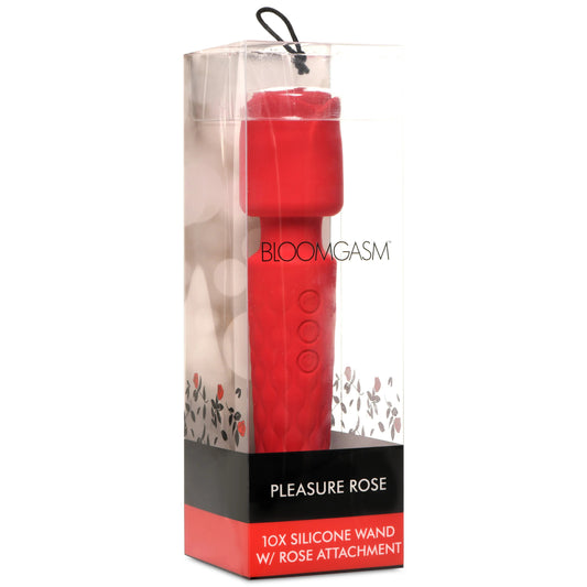 Pleasure Rose 10x Silicone Wand With Rose Attachment - Red - Not Very Vanilla