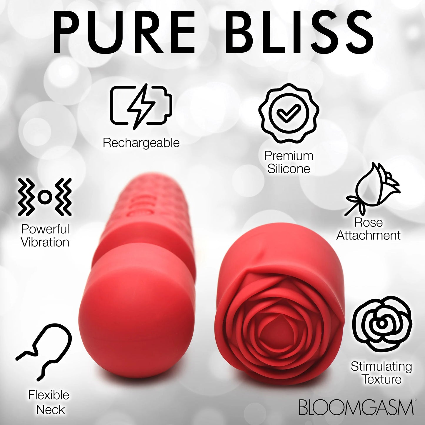 Pleasure Rose 10x Silicone Wand With Rose Attachment - Red - Not Very Vanilla