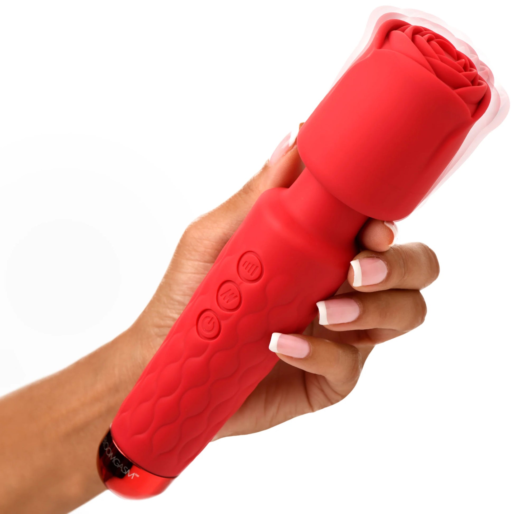 Pleasure Rose 10x Silicone Wand With Rose Attachment - Red - Not Very Vanilla