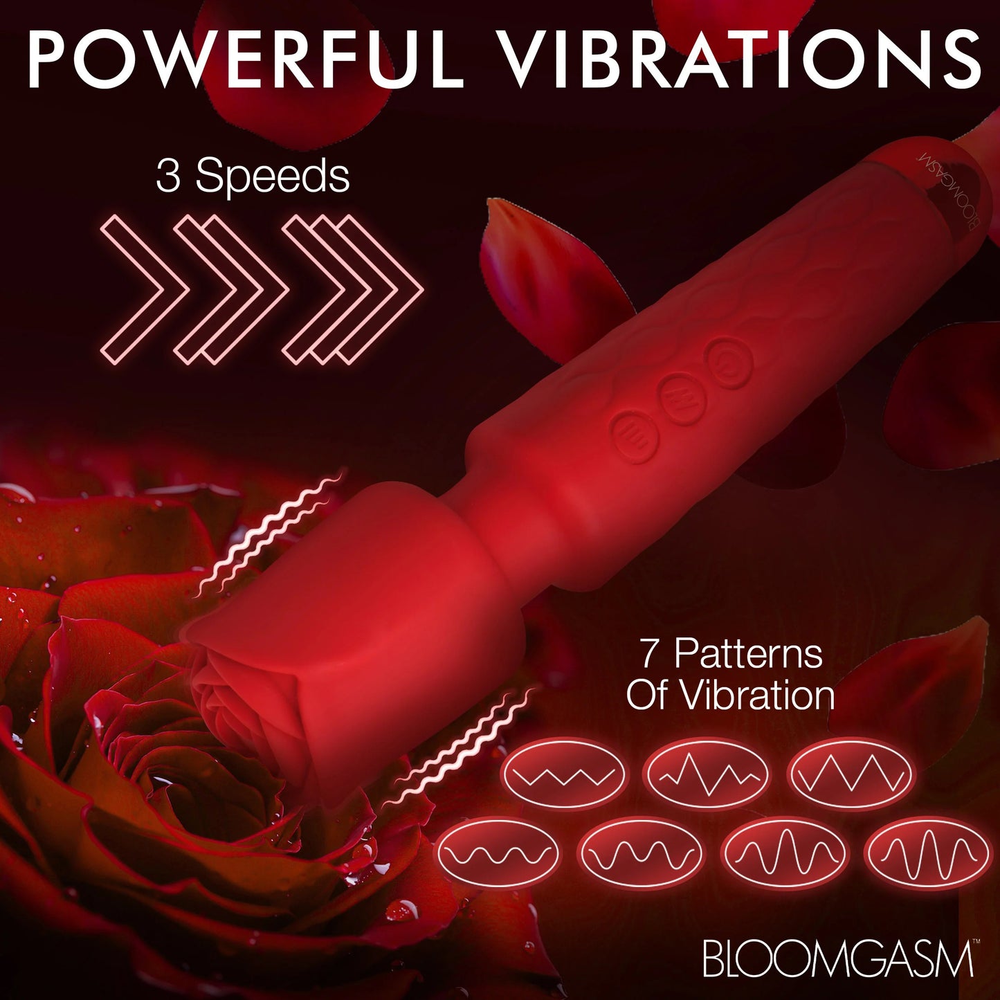 Pleasure Rose 10x Silicone Wand With Rose Attachment - Red - Not Very Vanilla