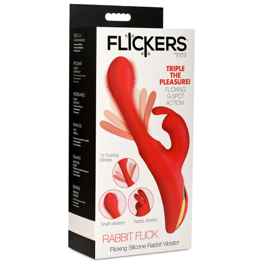 Rabbit Flick Flicking Silicone Rabbit Vibrator - Red - Not Very Vanilla