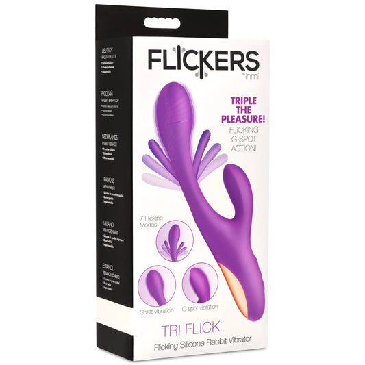 Tri-Flick Flicking Silicone Rabbit Vibrator - Purple - Not Very Vanilla