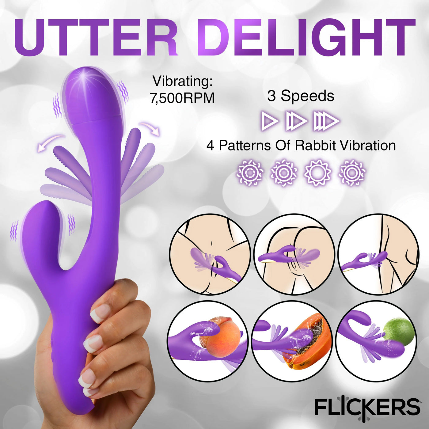 Tri-Flick Flicking Silicone Rabbit Vibrator - Purple - Not Very Vanilla