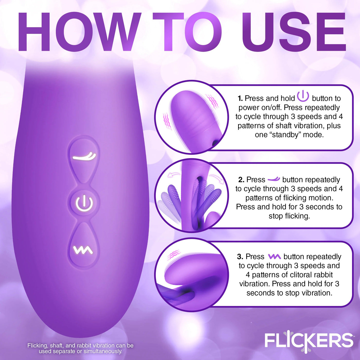 Tri-Flick Flicking Silicone Rabbit Vibrator - Purple - Not Very Vanilla