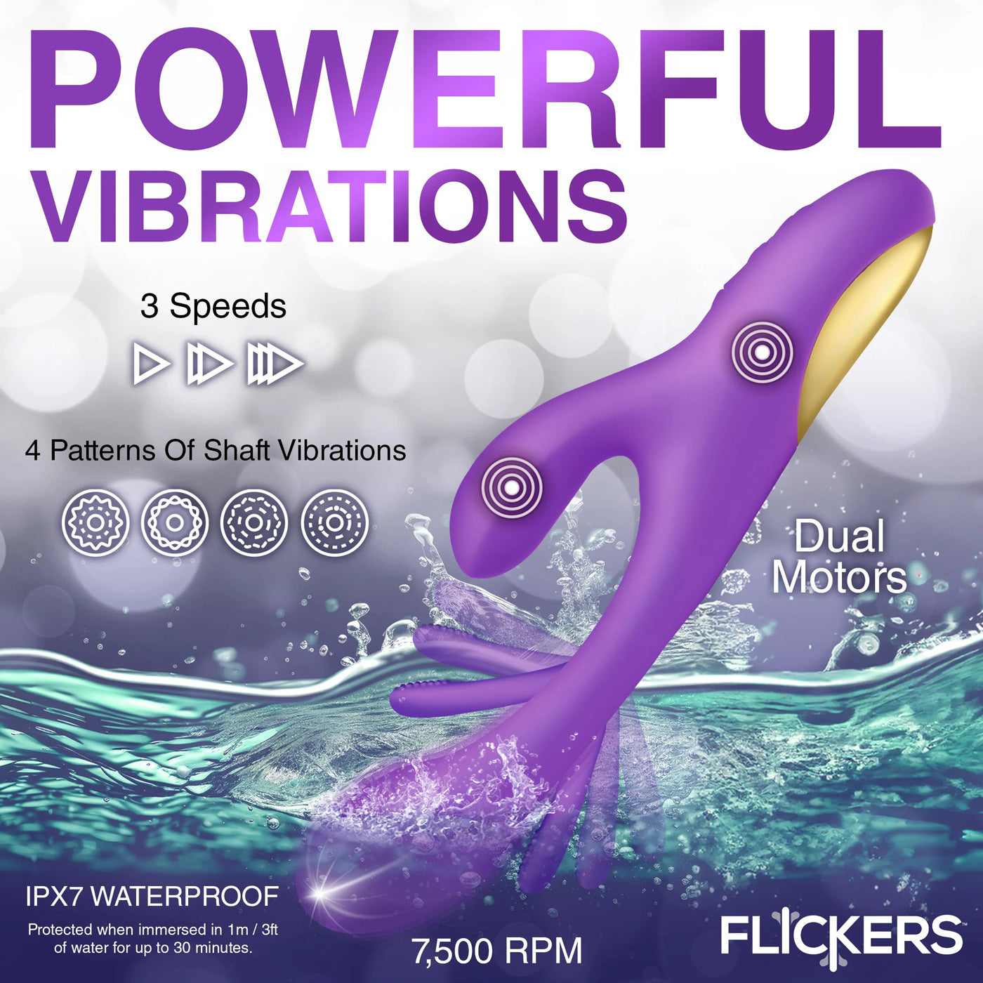 Tri-Flick Flicking Silicone Rabbit Vibrator - Purple - Not Very Vanilla