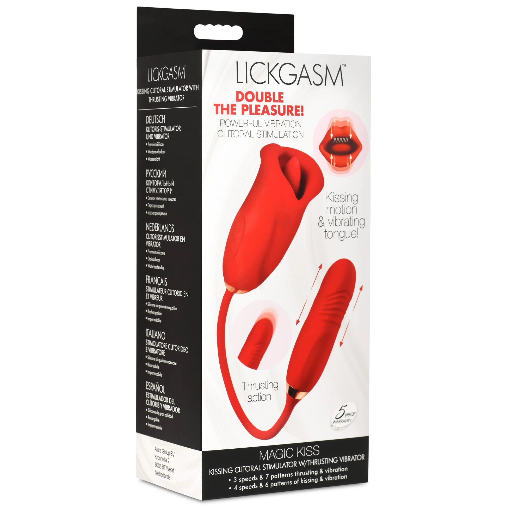 Magic Kiss Kissing Clitoral Stimulator With Thrusting Vibrator - Red - Not Very Vanilla