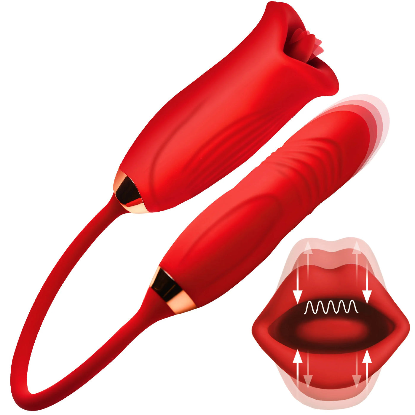 Magic Kiss Kissing Clitoral Stimulator With Thrusting Vibrator - Red - Not Very Vanilla