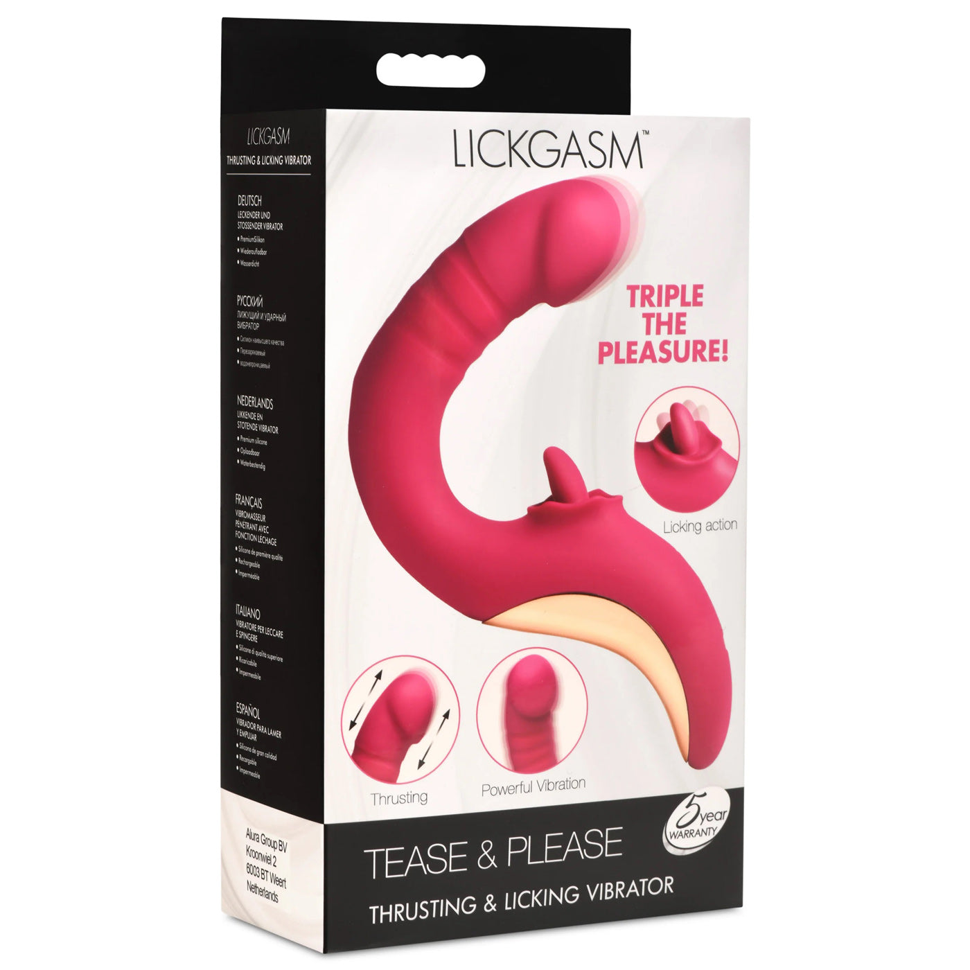 Tease and Please Thrusting and Licking Vibrator - Fuchsia - Not Very Vanilla