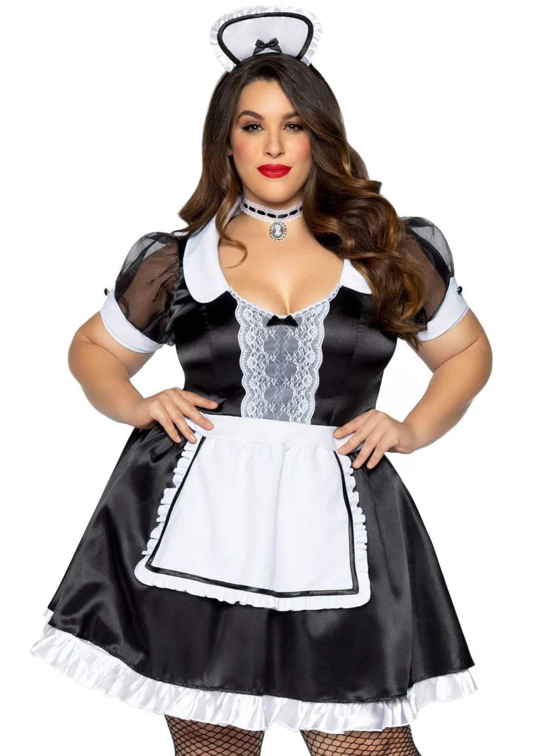 Plus Classic French Maid Costume - 1x/2x - Black / White - Not Very Vanilla