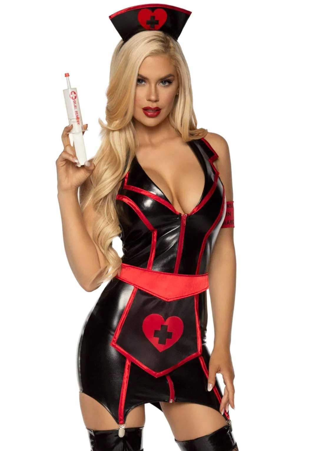 Naughty Nurse Costume - Medium - Black/red - Not Very Vanilla