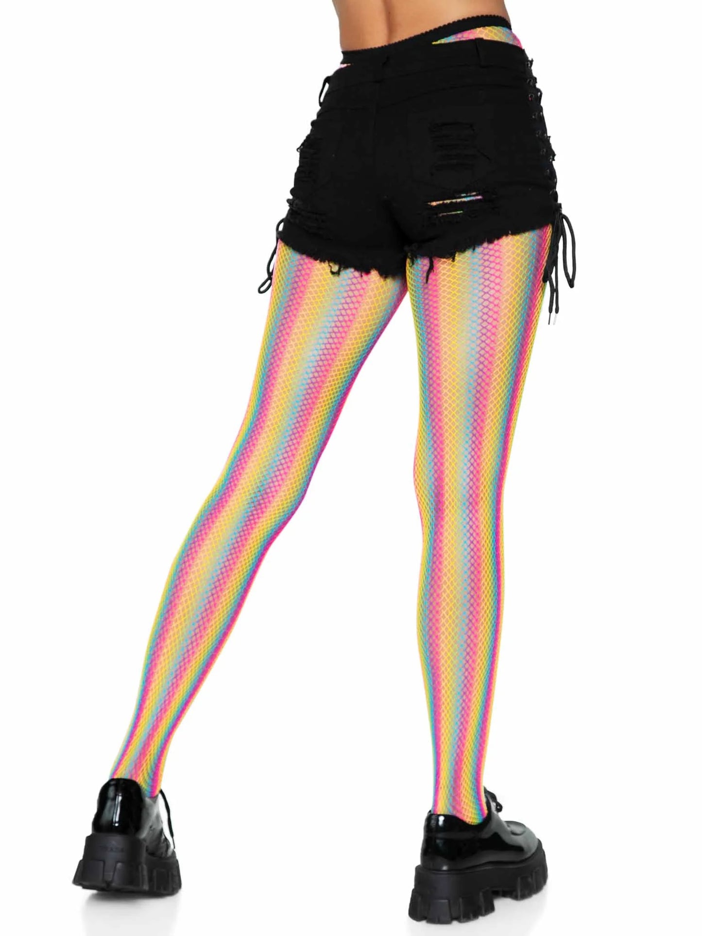 Neon Rainbow Striped Fishnet Tights - One Size - Multicolor - Not Very Vanilla