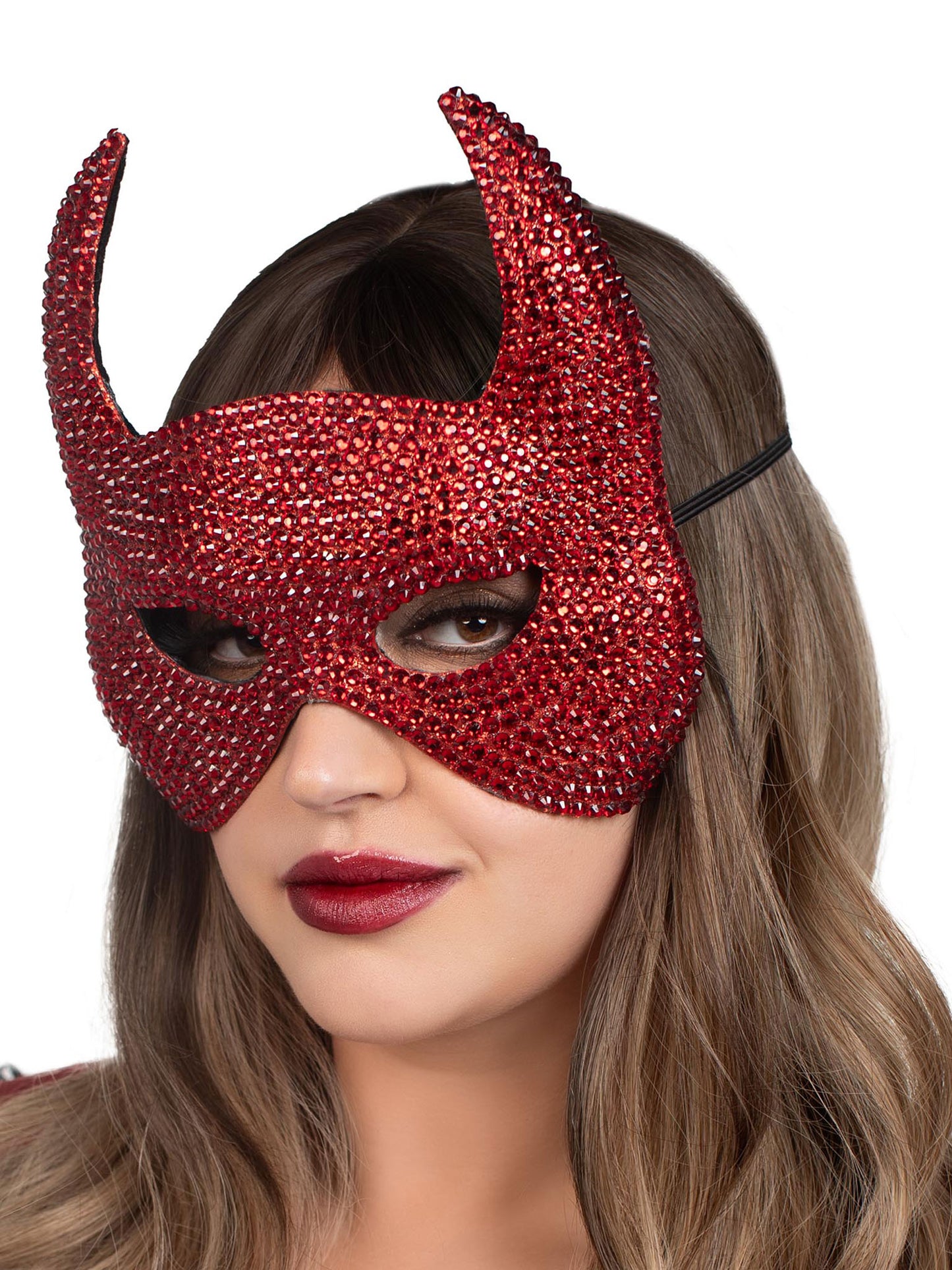 Rhinestone Devil Mask - One Size - Red - Not Very Vanilla