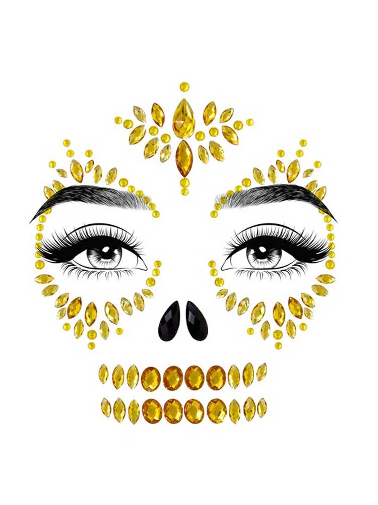 Sugar Skull Adhesive Face Jewels Sticker - Gold - Not Very Vanilla