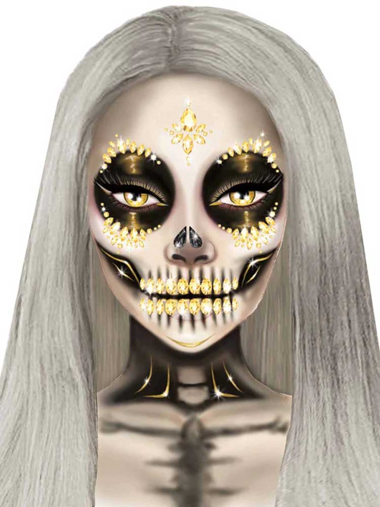 Sugar Skull Adhesive Face Jewels Sticker - Gold - Not Very Vanilla