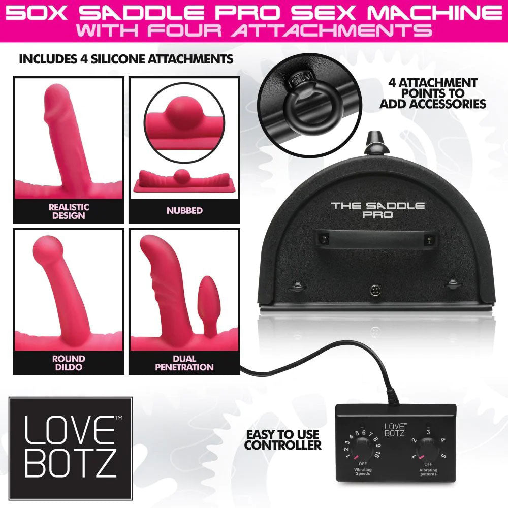 Love Botz 50x Saddle Pro Sex Machine With 4 Attachments - Not Very Vanilla