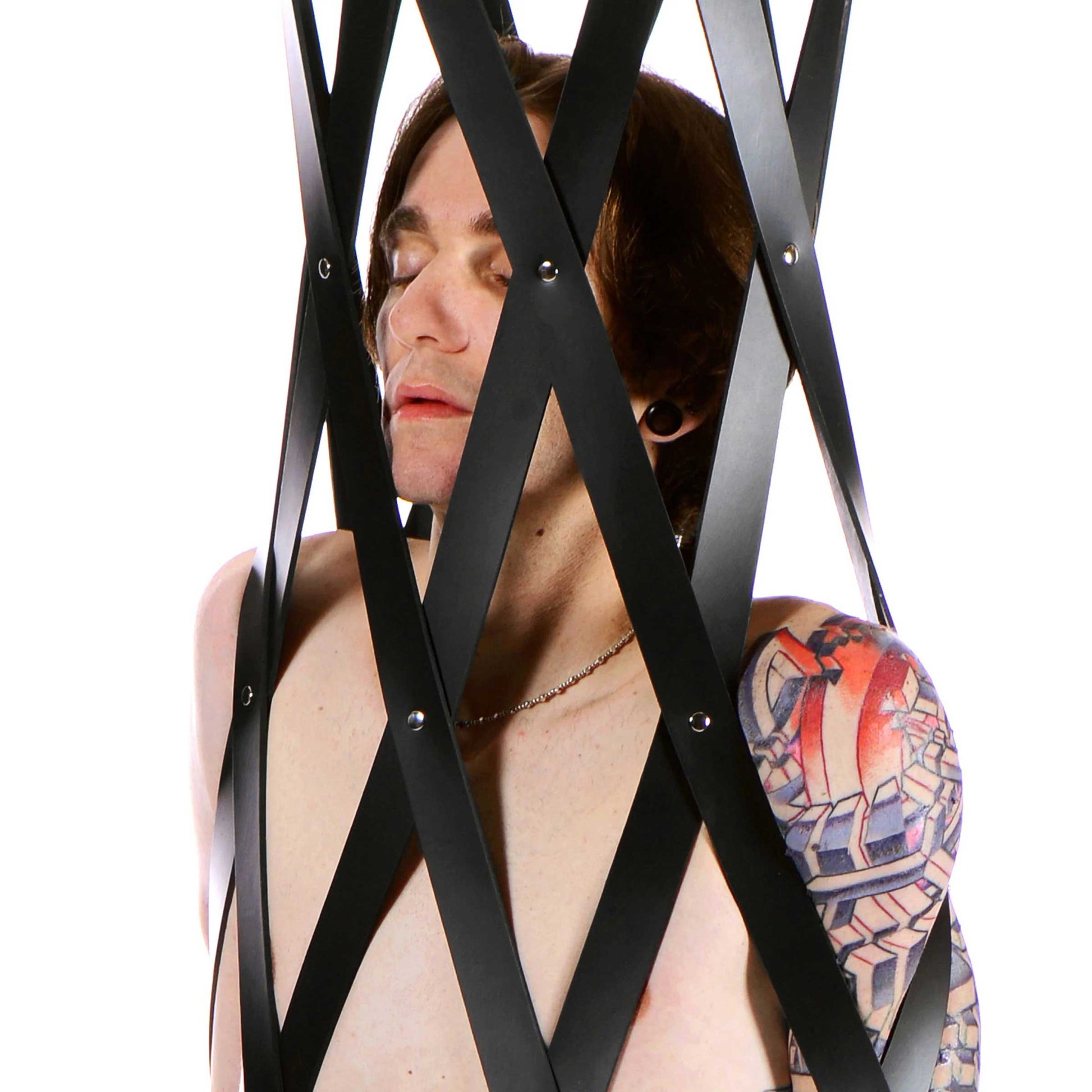 Hanging Rubber Strap Cage - Black - Not Very Vanilla