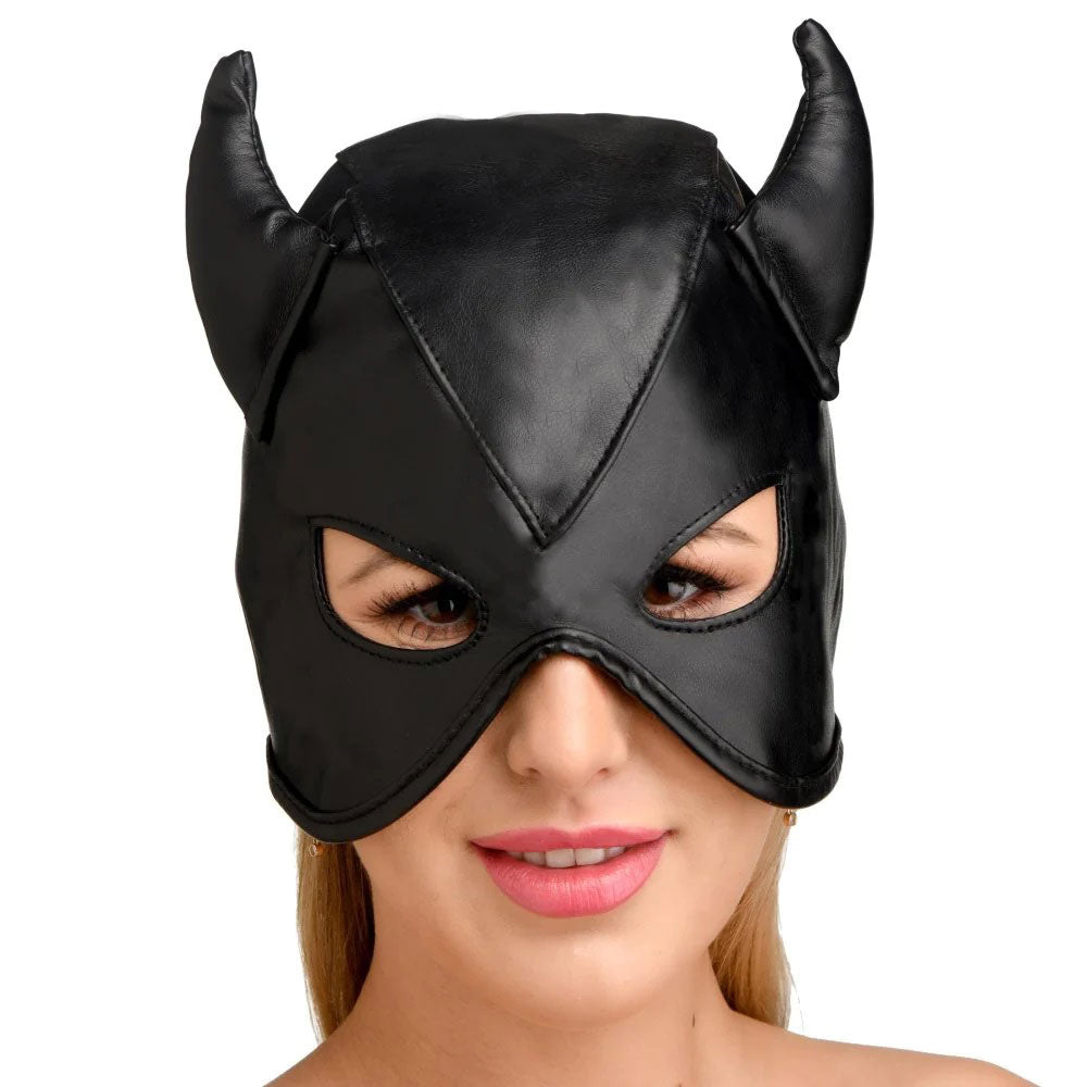 Dungeon Demon Bondage Hood With Horns - Black - Not Very Vanilla