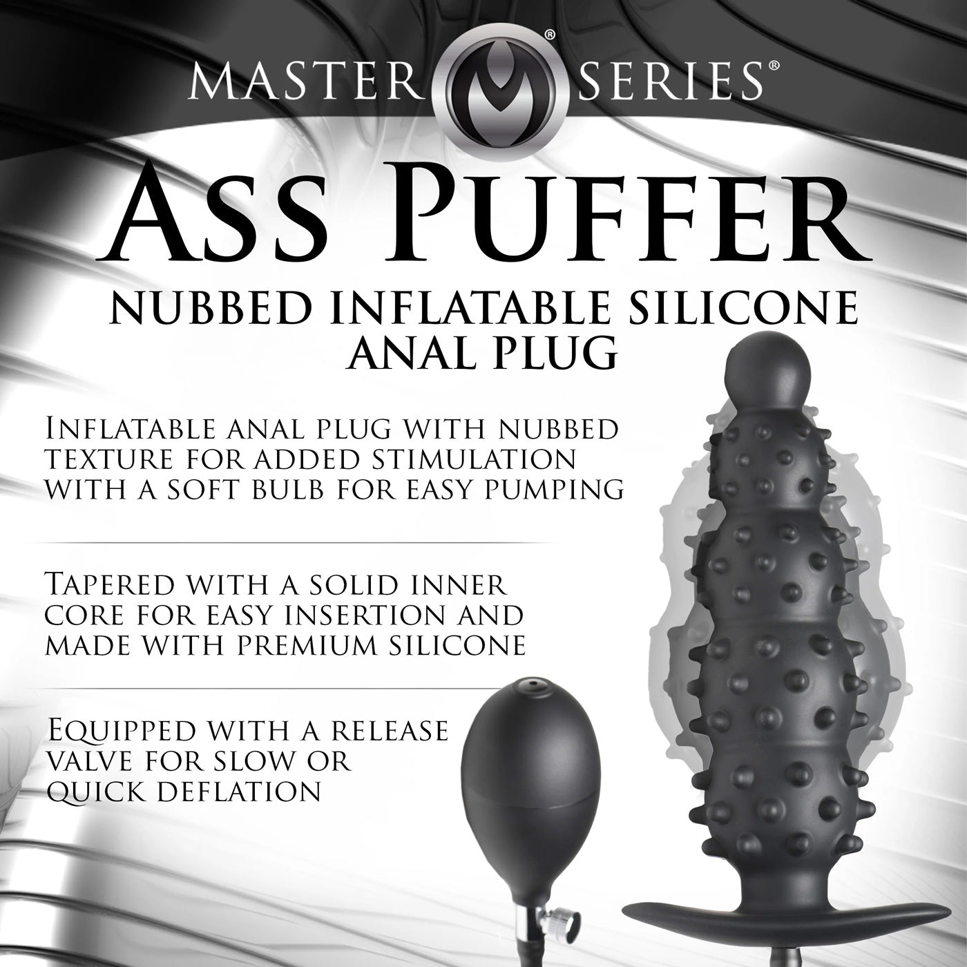 Ass Puffer Nubbed Inflatable Silicone Anal Plug - Black - Not Very Vanilla