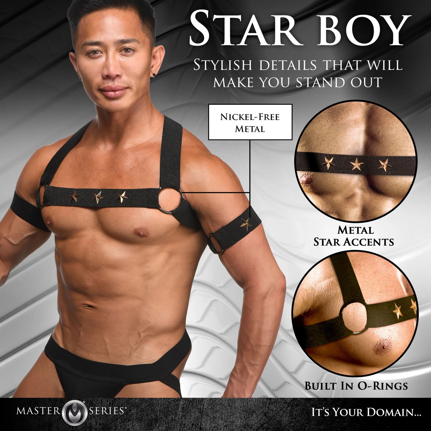 Star Boy Male Chest Harness With Arm Bands - Large/xlarge - Black - Not Very Vanilla