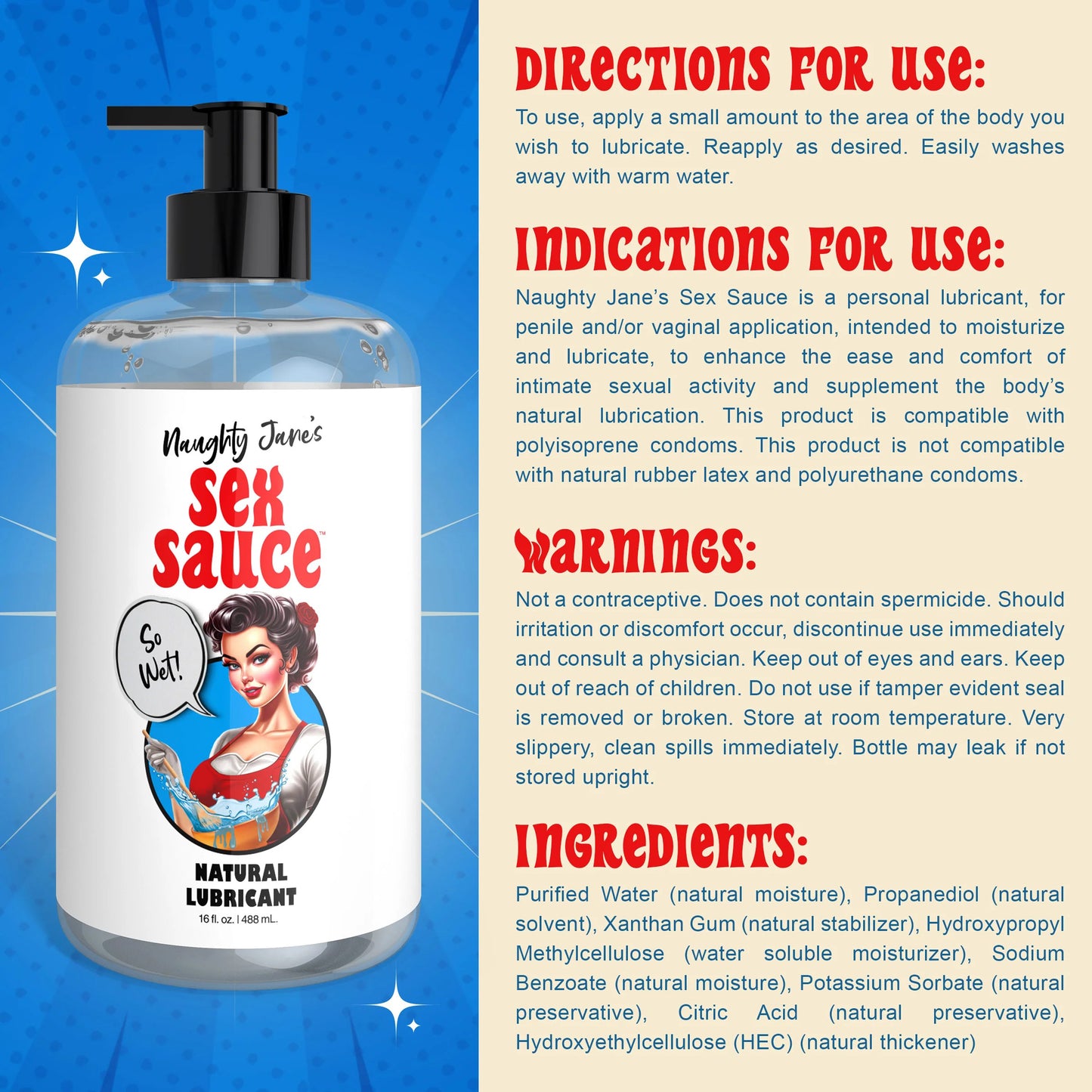 Naughty Jane's Sex Sauce Natural Lubricant 16oz - Not Very Vanilla