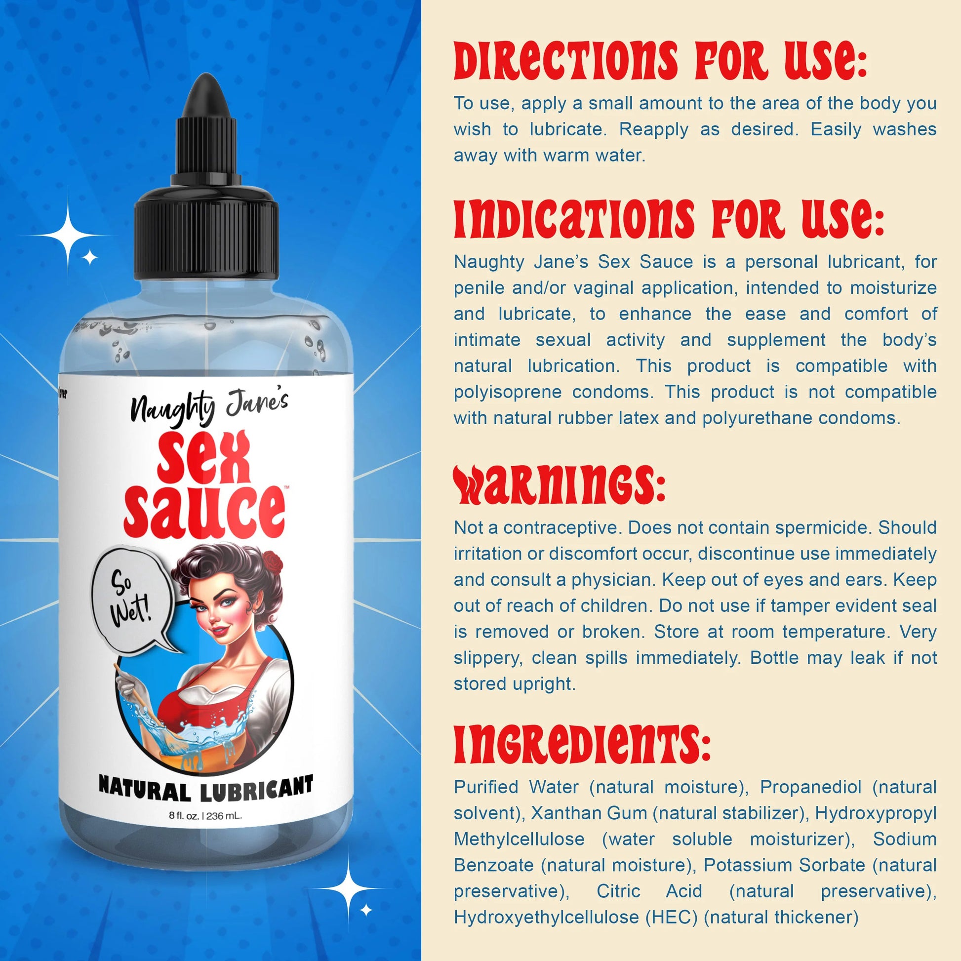 Naughty Jane's Sex Sauce Natural Lubricant 8oz - Not Very Vanilla