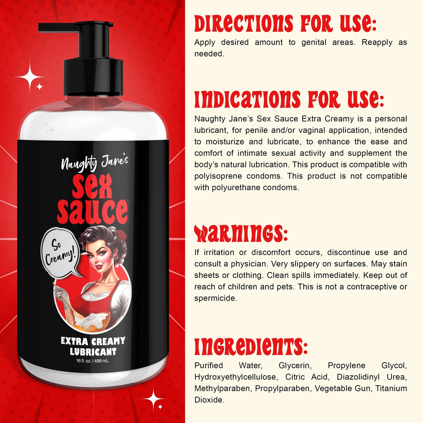 Naughty Jane's Sex Sauce Extra Creamy Lubricant 16 Oz - Not Very Vanilla