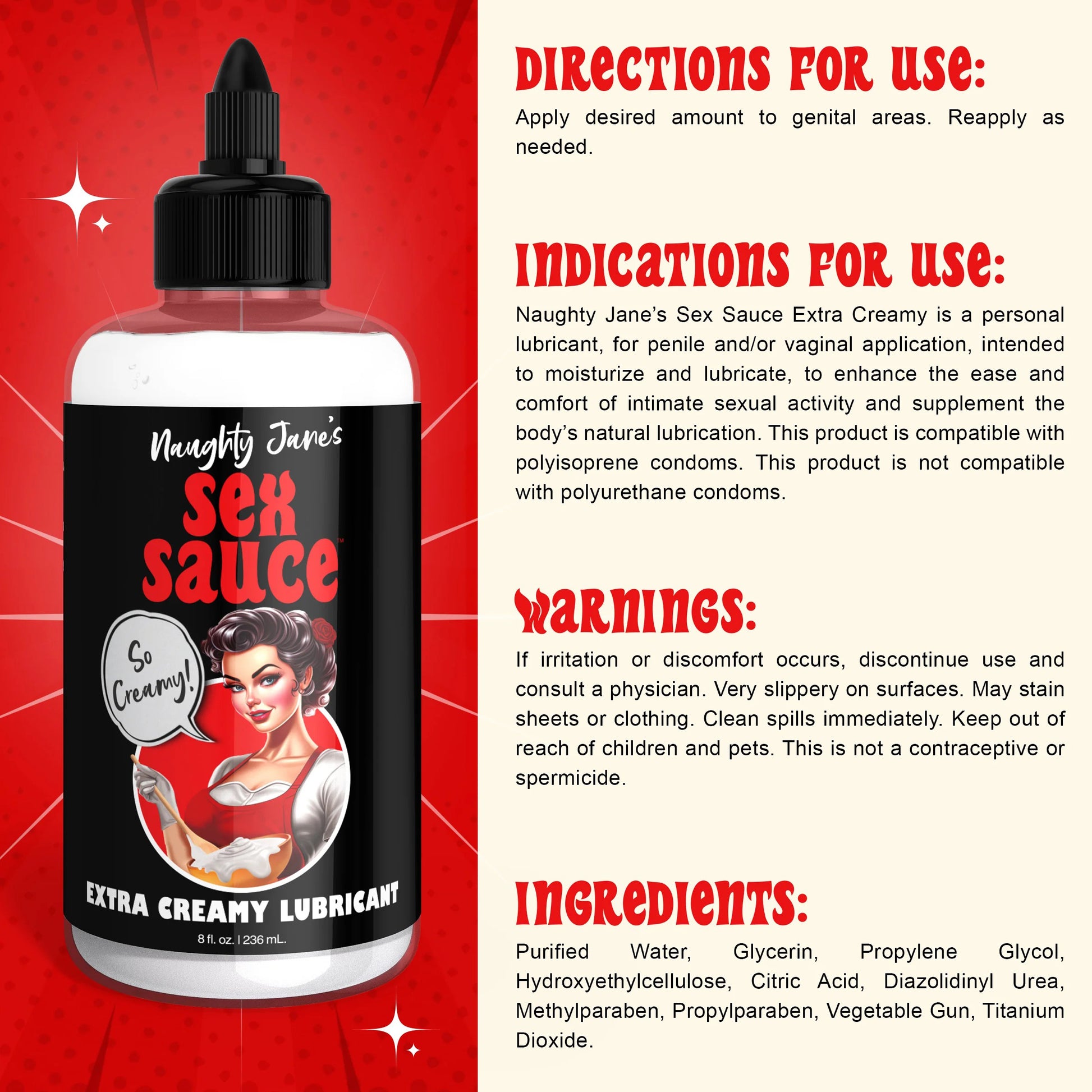 Naughty Jane's Sex Sauce Extra Creamy Lubricant 8 Oz - Not Very Vanilla