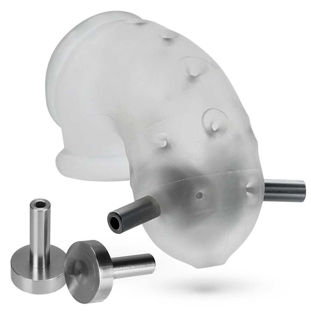 Airlock Electro Air-Lite Vented Chastity With Two 4mm Contacts - Clear Ice - Not Very Vanilla