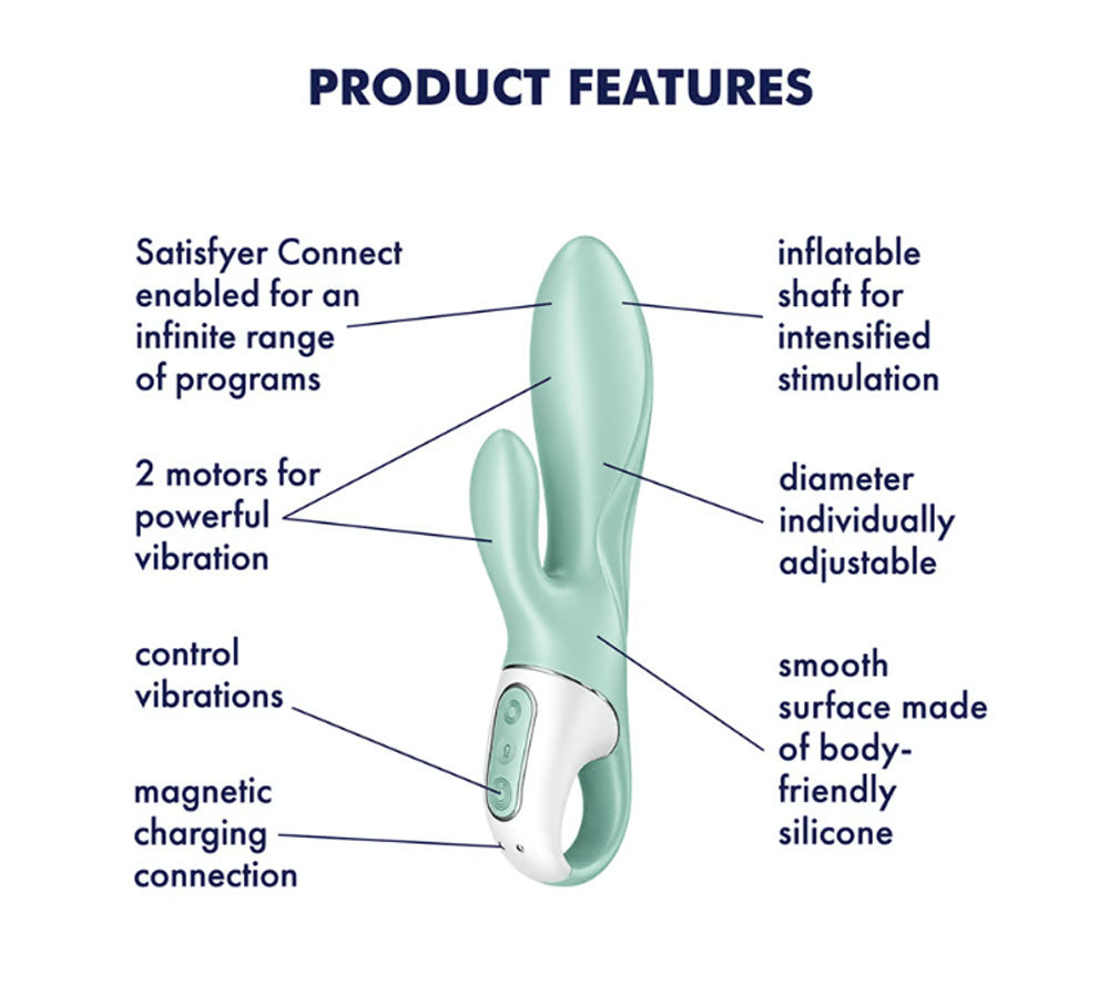 Satisfyer Air Pump Bunny 5 Plus Inflatable Rabbit Vibrator - Mint - Not Very Vanilla