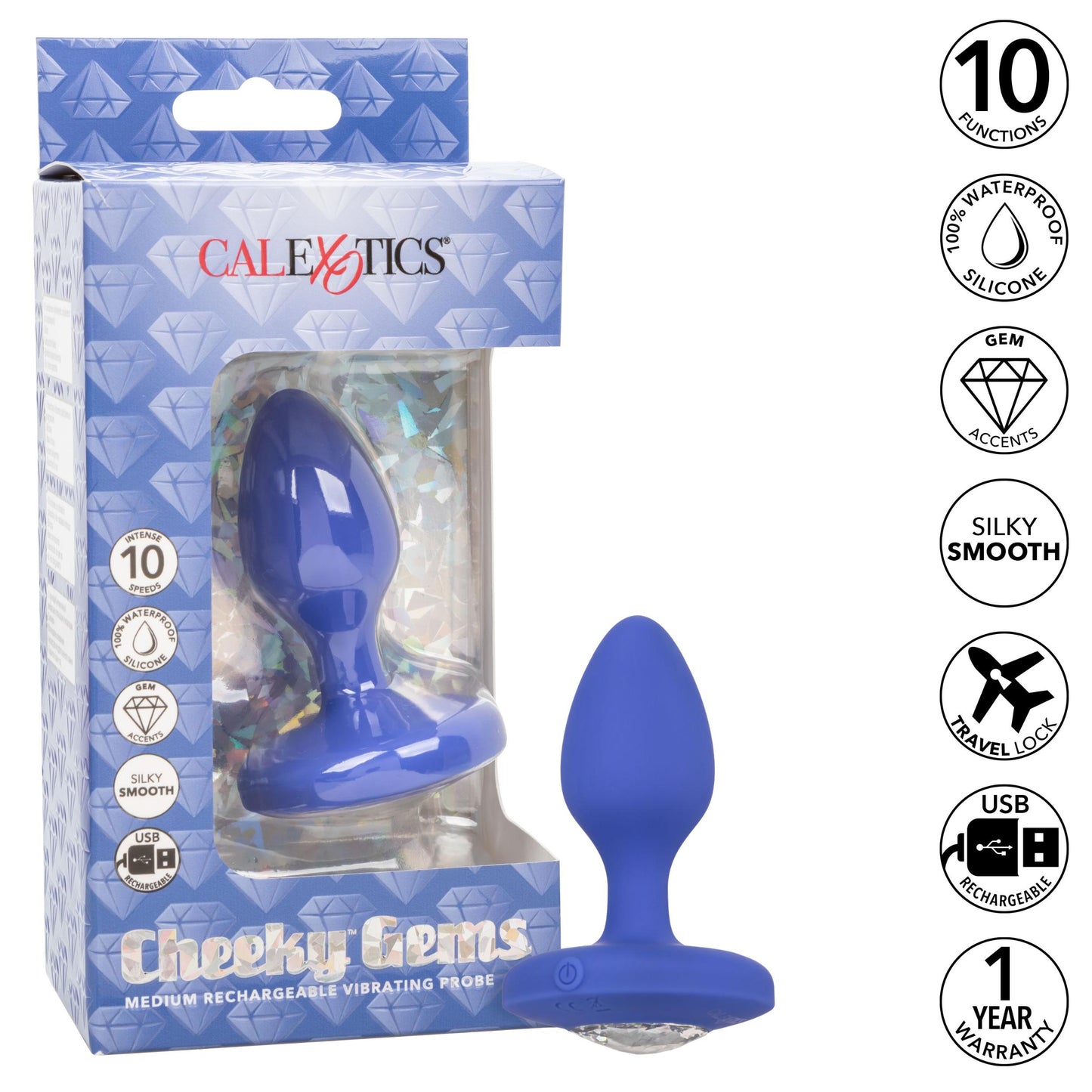 Cheeky Gems - Medium Rechargeable Vibrating Probe - Blue - Not Very Vanilla