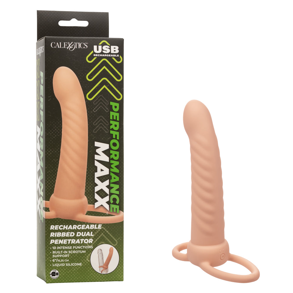 Performance Maxx Rechargeable Ribbed Dual Penetrator - Ivory - Not Very Vanilla