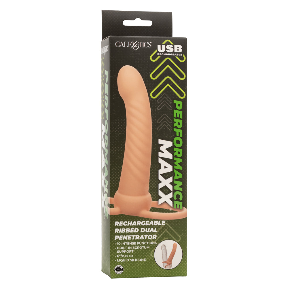 Performance Maxx Rechargeable Ribbed Dual Penetrator - Ivory - Not Very Vanilla