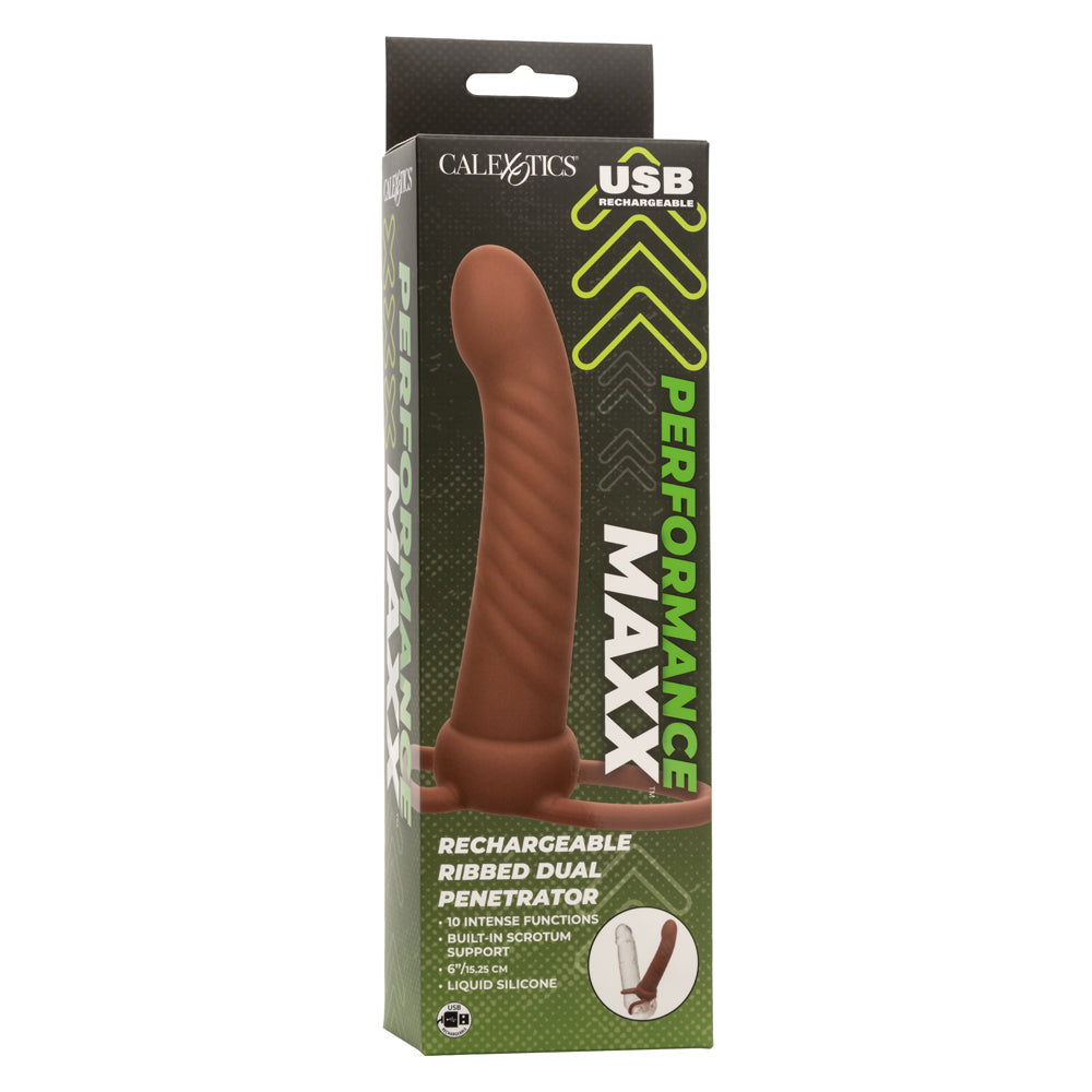 Performance Maxx Rechargeable Ribbed Dual Penetrator - Brown - Not Very Vanilla