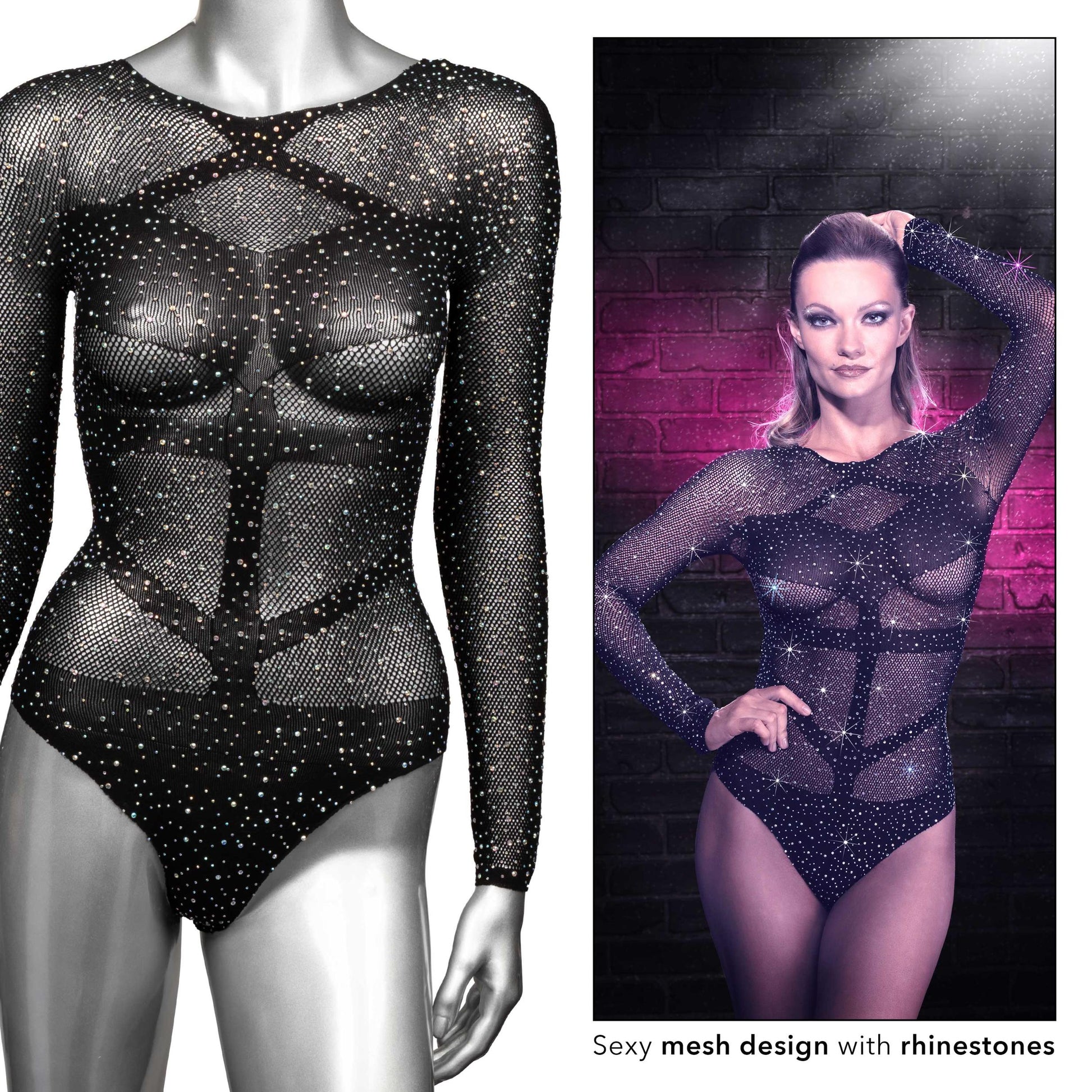 Radiance Long Sleeve Body Suit - One Size - Black - Not Very Vanilla