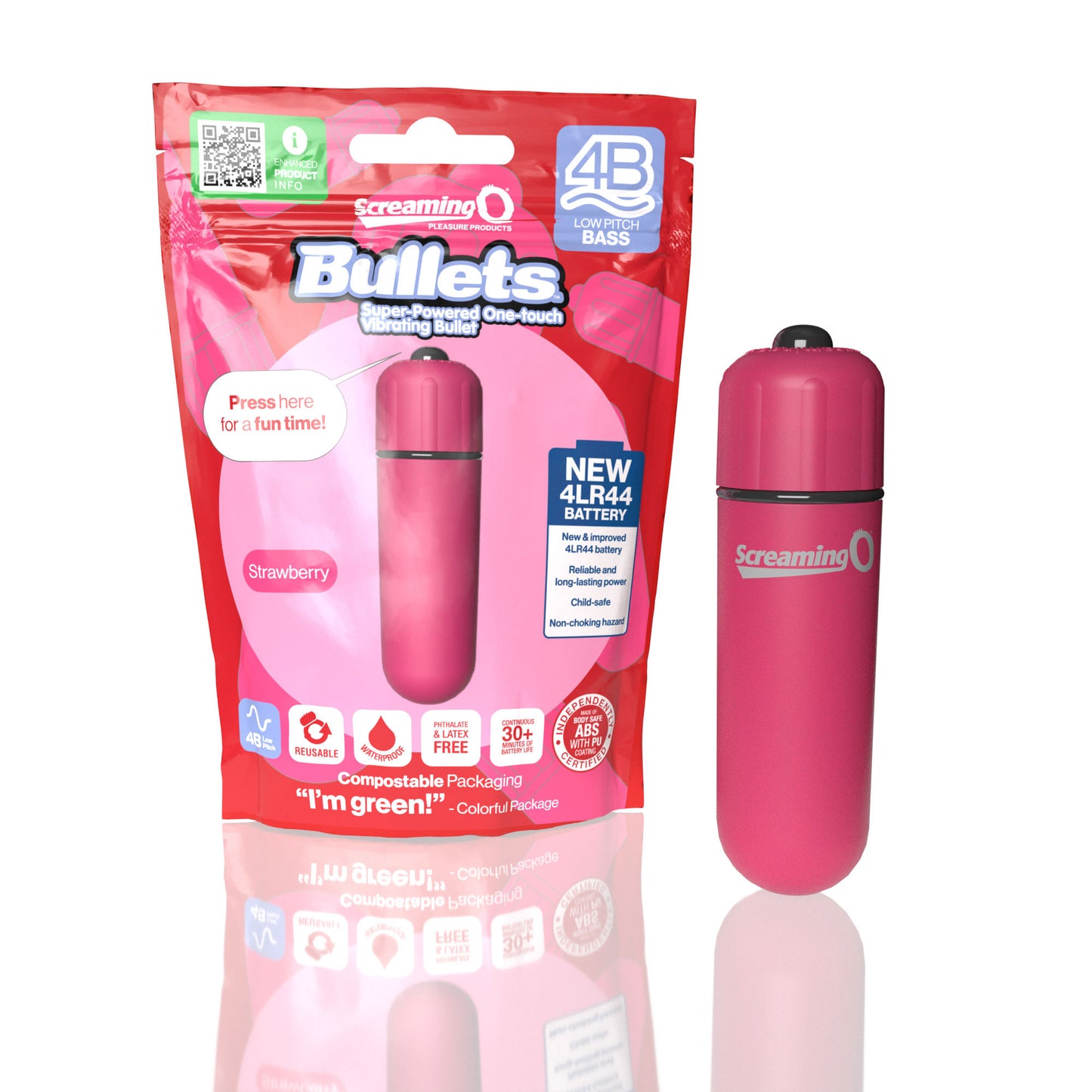 Screaming O 4b - Bullet - Super Powered One Touch Vibrating Bullet - Strawberry - Not Very Vanilla