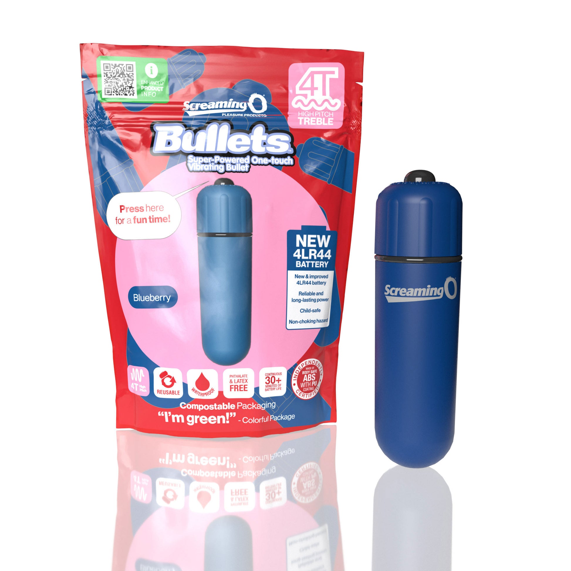 Screaming O 4t - Bullet - Super Powered One Touch Vibrating Bullet - Blueberry - Not Very Vanilla