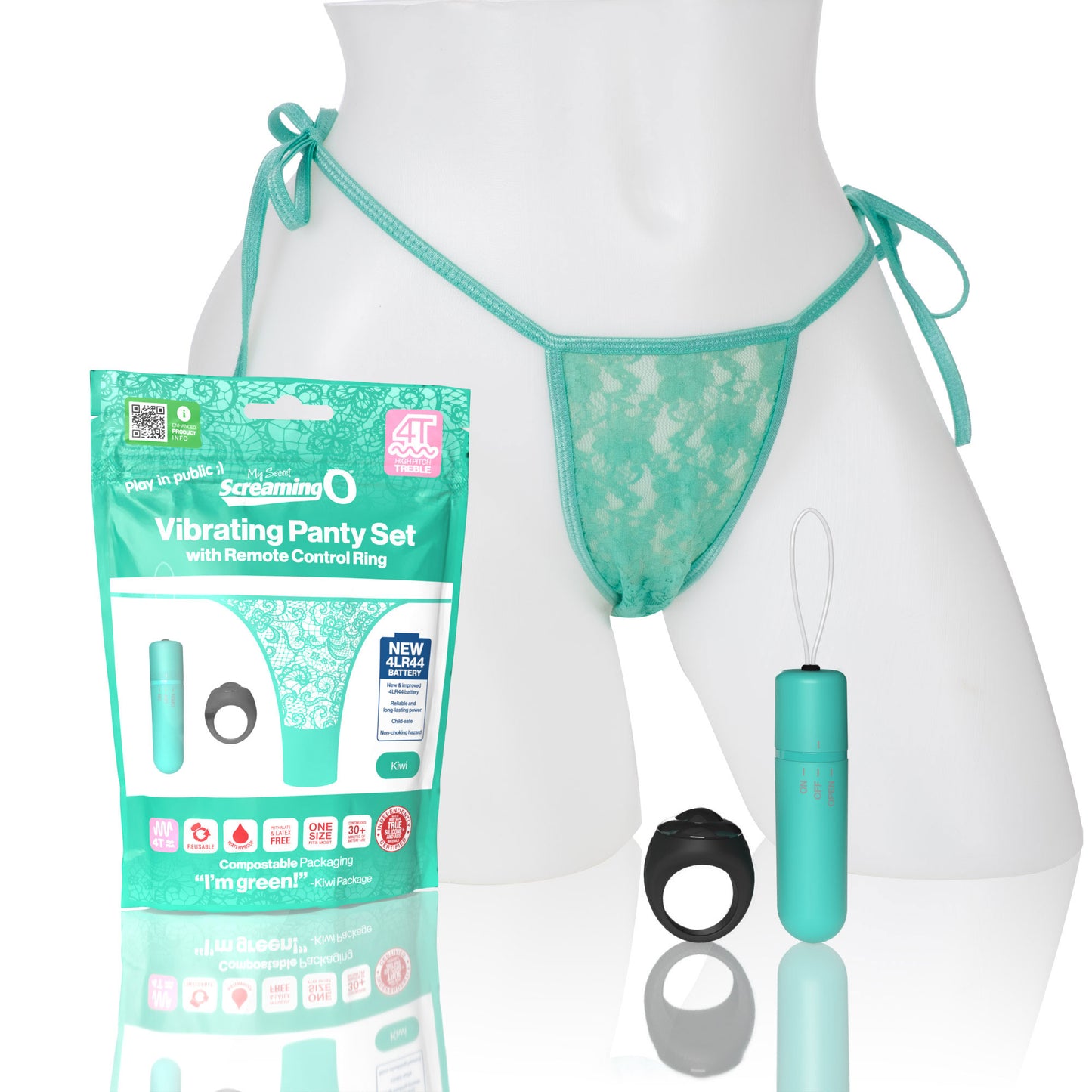 Screaming O 4t - Vibrating Panty Set With Remote Control Ring - Kiwi - Not Very Vanilla