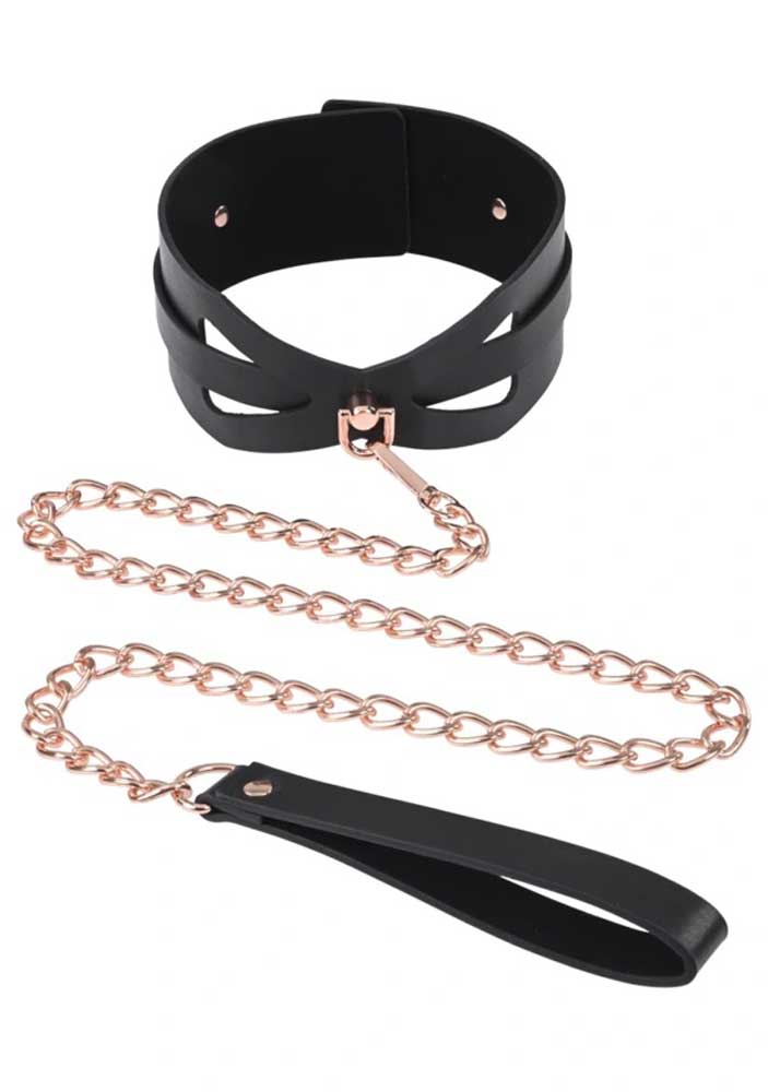 Brat Collar and Leash - Black / Rose Gold - Not Very Vanilla