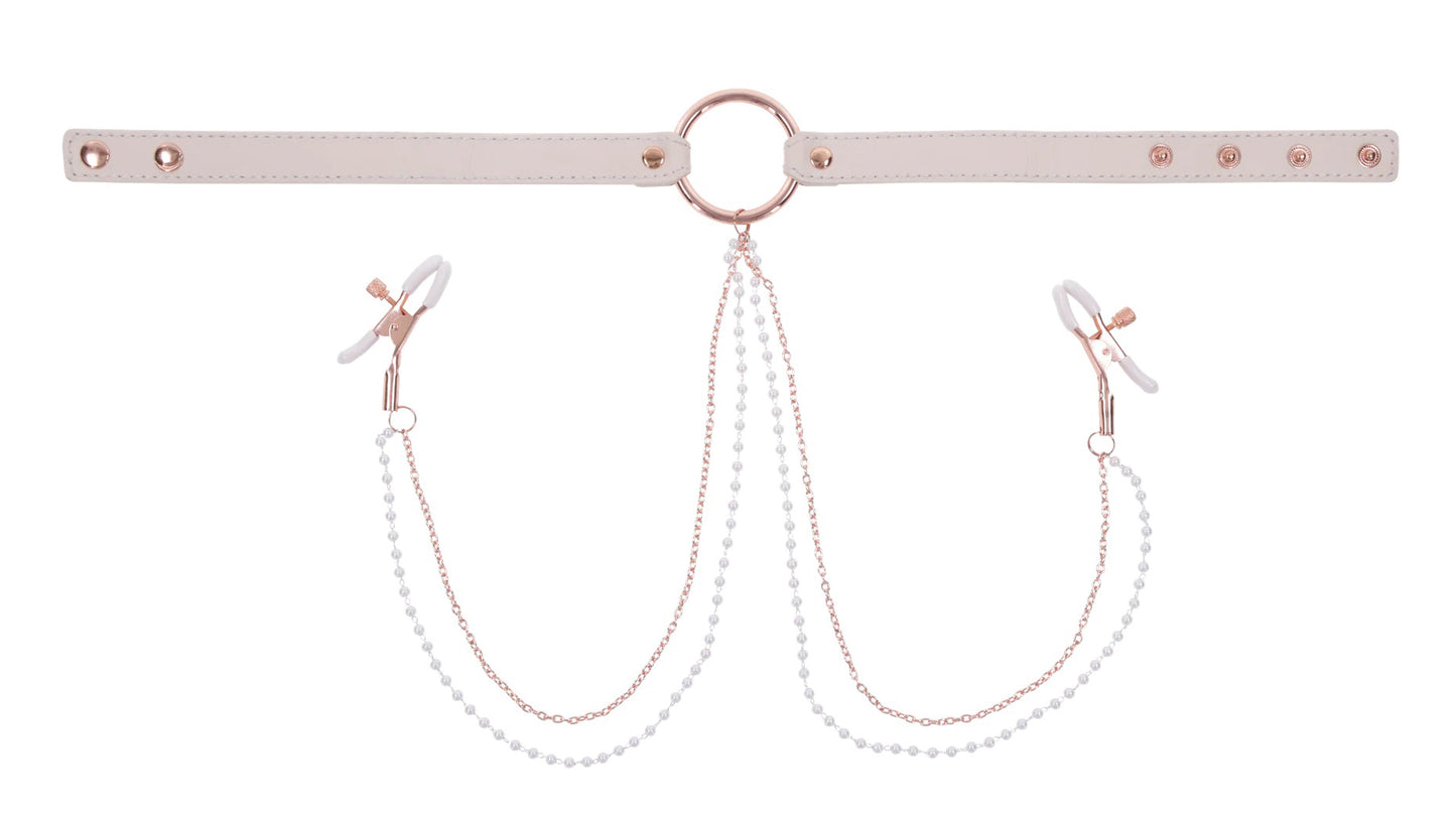 Peaches ‘N Creame Collar With Nipple Clamps - Pink - Not Very Vanilla