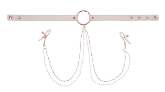 Peaches ‘N Creame Collar With Nipple Clamps - Pink - Not Very Vanilla