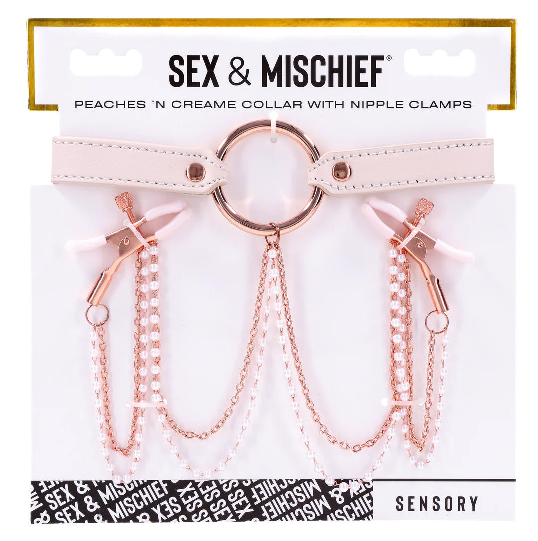 Peaches ‘N Creame Collar With Nipple Clamps - Pink - Not Very Vanilla