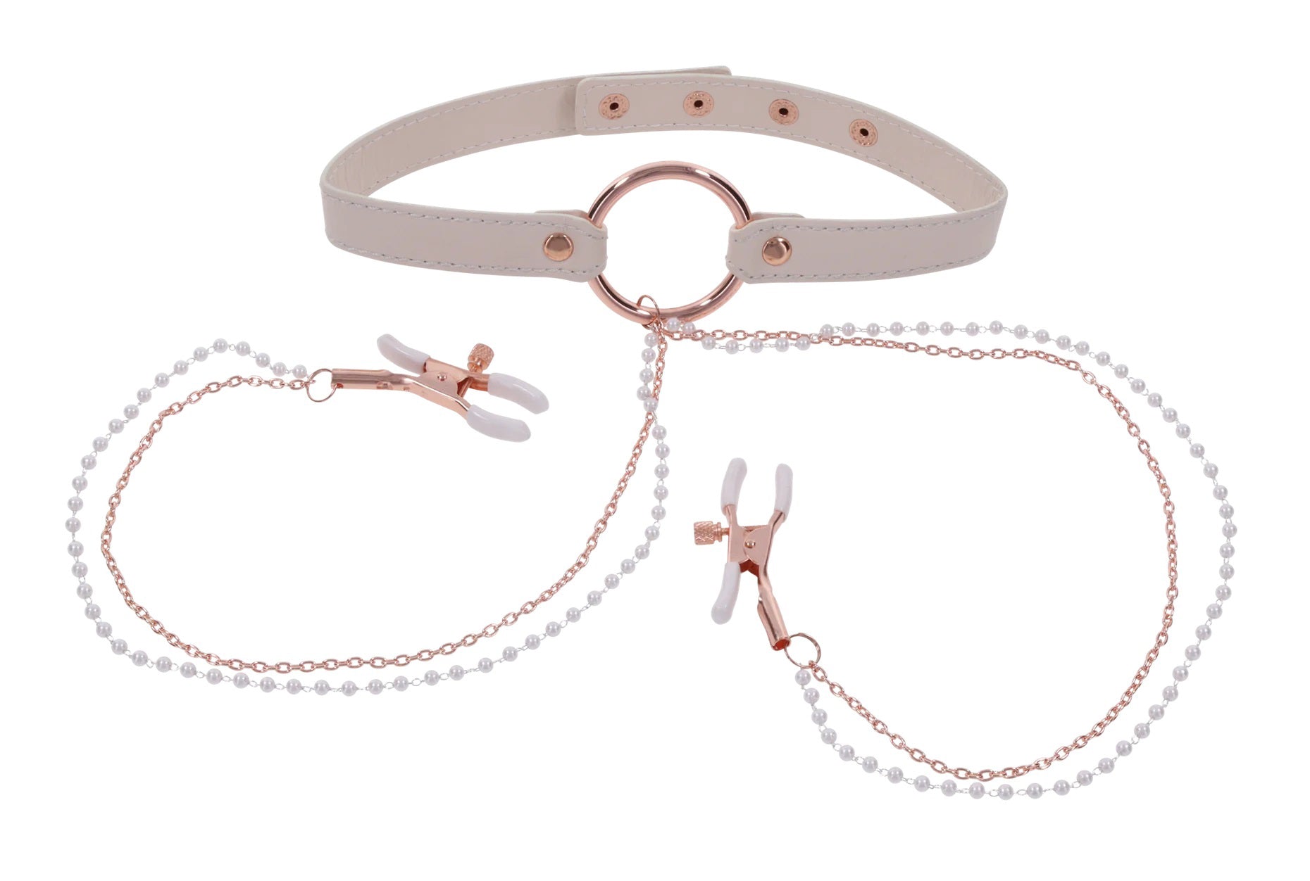 Peaches ‘N Creame Collar With Nipple Clamps - Pink - Not Very Vanilla