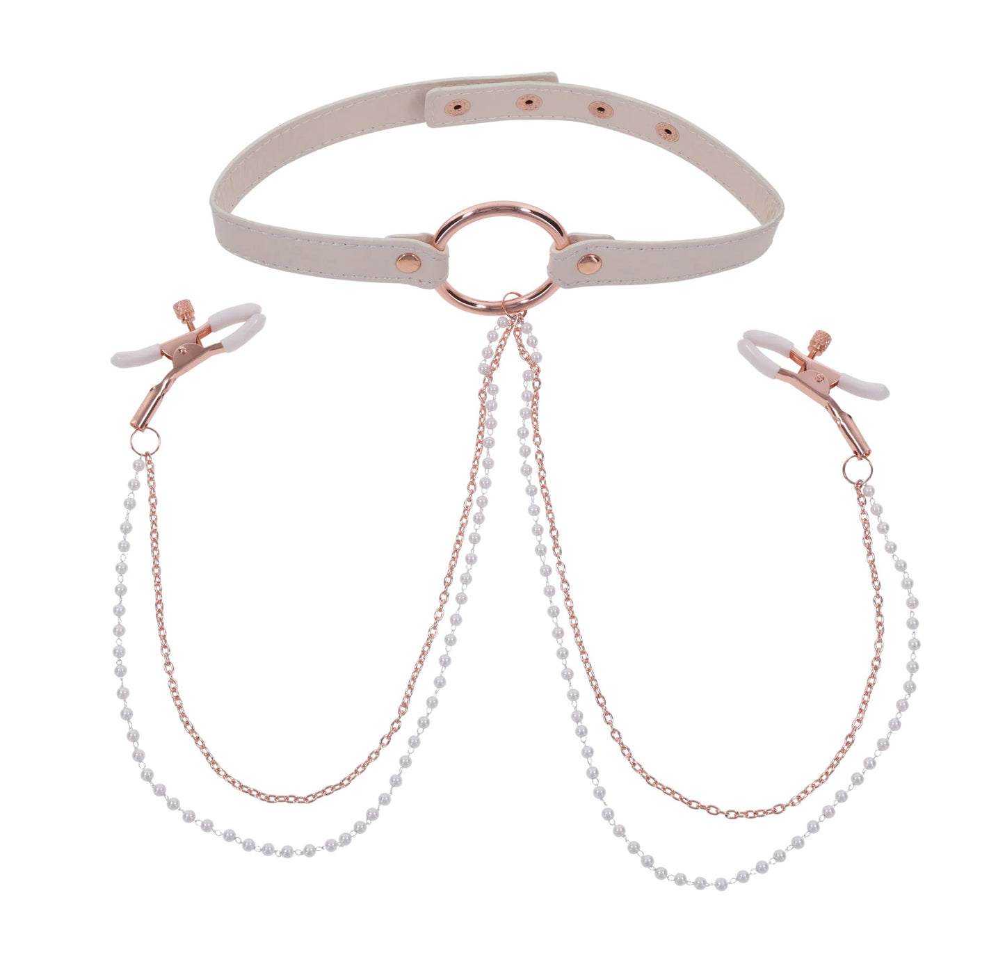 Peaches ‘N Creame Collar With Nipple Clamps - Pink - Not Very Vanilla