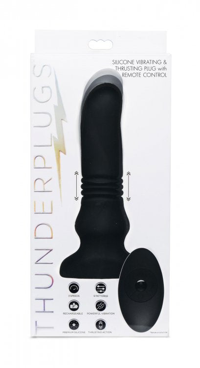 Thunder Plugs Silicone Vibrating and Thrusting Plug - Black - Not Very Vanilla