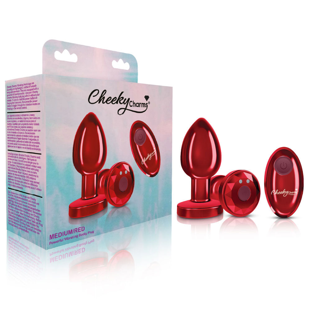 Cheeky Charms - Rechargeable Vibrating Metal Butt Plug With Remote Control - Red - Medium - Not Very Vanilla