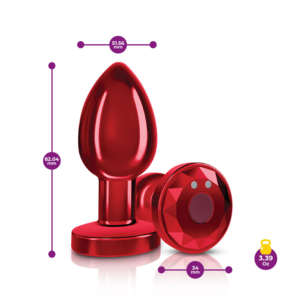 Cheeky Charms - Rechargeable Vibrating Metal Butt Plug With Remote Control - Red - Medium - Not Very Vanilla