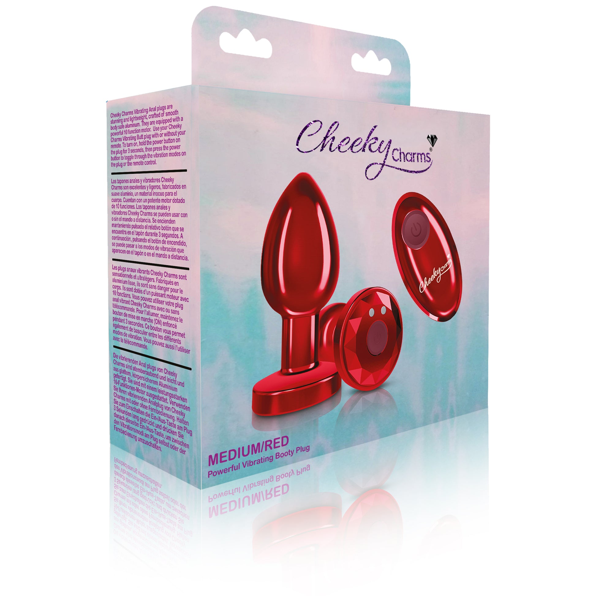 Cheeky Charms - Rechargeable Vibrating Metal Butt Plug With Remote Control - Red - Medium - Not Very Vanilla