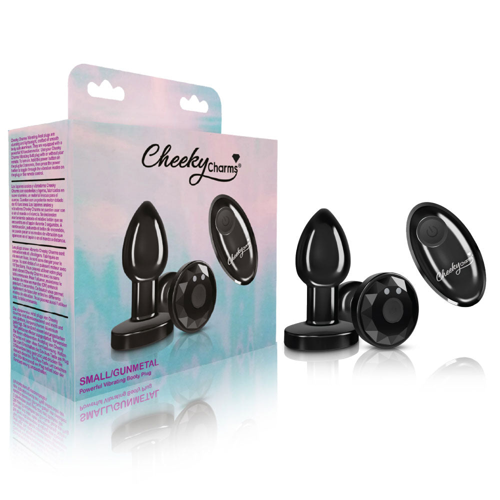 Cheeky Charms - Rechargeable Vibrating Metal Butt Plug With Remote Control - Gunmetal - Small - Not Very Vanilla